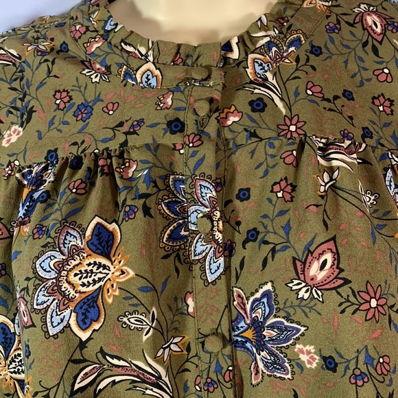 Rachel Zoe size large dark green paisley botanical ruffle collar puff sleeve top - Picture 4 of 10